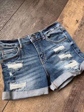 Wax Jean Distressed Blue Rolled Cuff Denim Shorts
